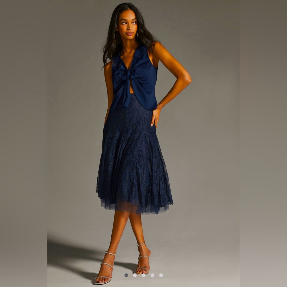 NWOT. By Anthropologie Tulle Skirt. Color:Navy. Size: Medium.